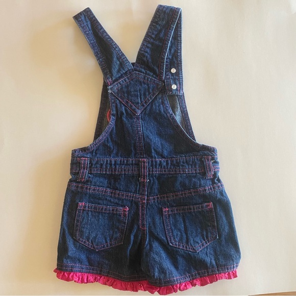 Y2K Denim Overall Shorts 4T Flower Patchwork Ric Rac Shortalls Ruffles - Picture 5 of 5